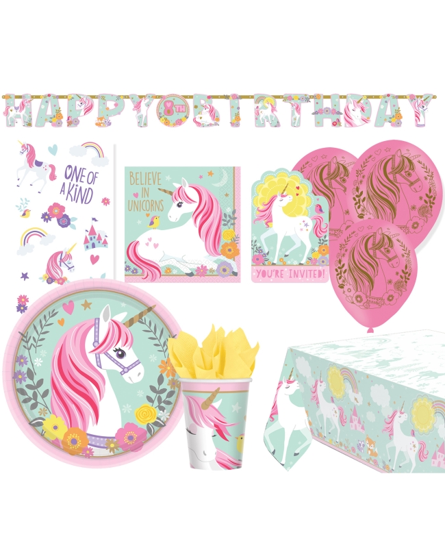 Party Set Unicornio Mag: Plat, Vas, Serv, Mant, Guirn... 